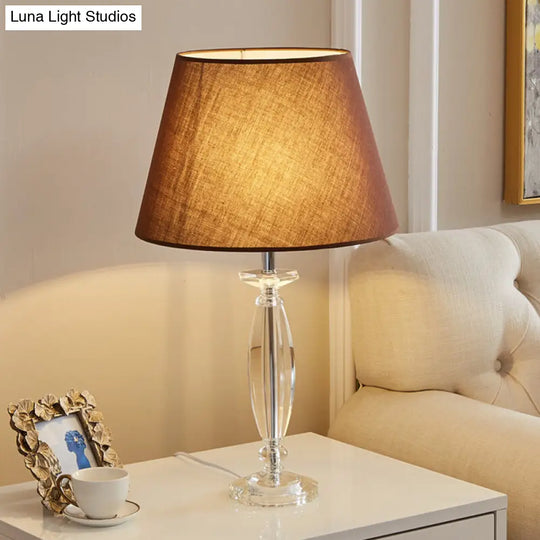 Fabric Shade Table Lamp With Crystal Base - Traditional White/Flaxen/Coffee Ideal For Study Room