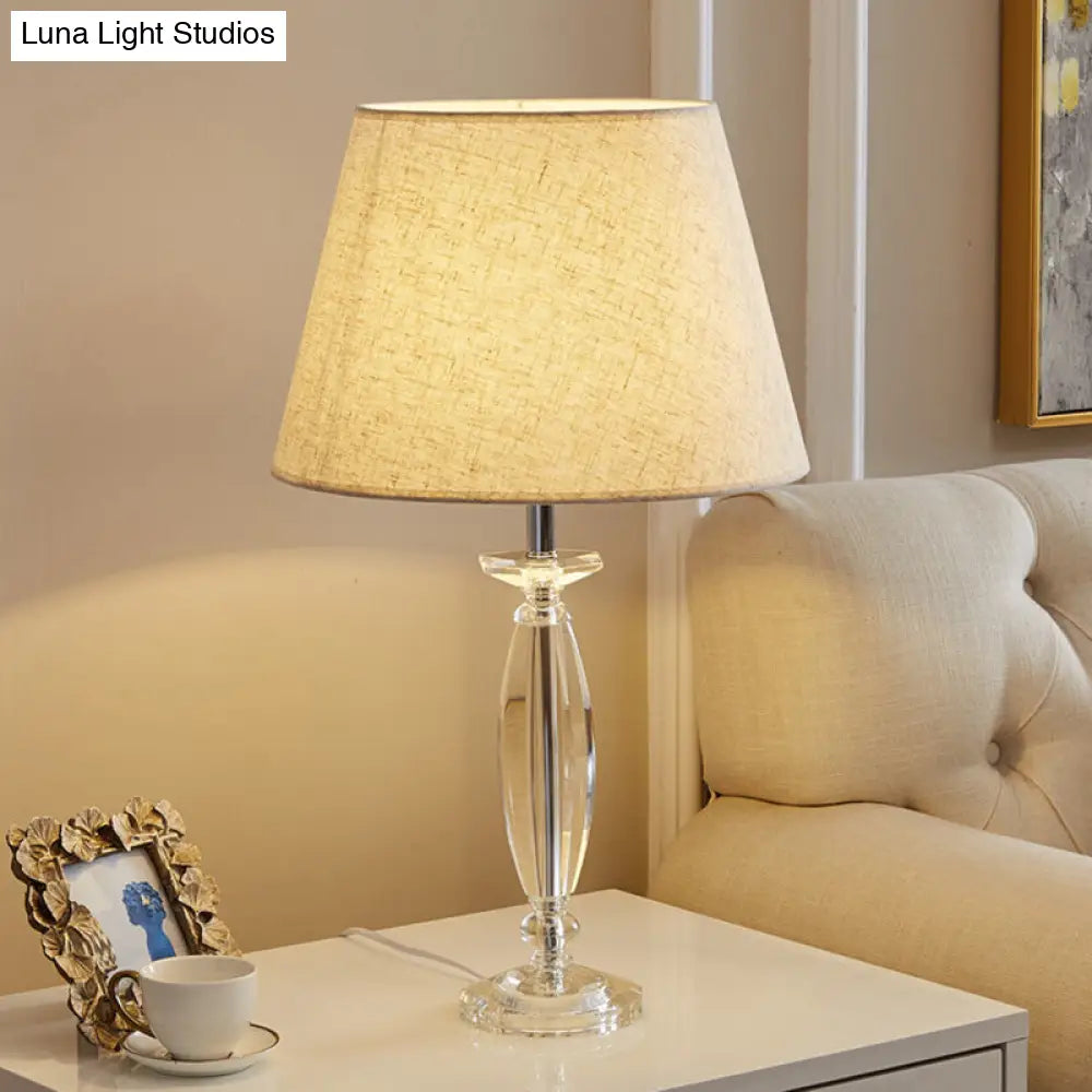 Fabric Shade Table Lamp With Crystal Base - Traditional White/Flaxen/Coffee Ideal For Study Room