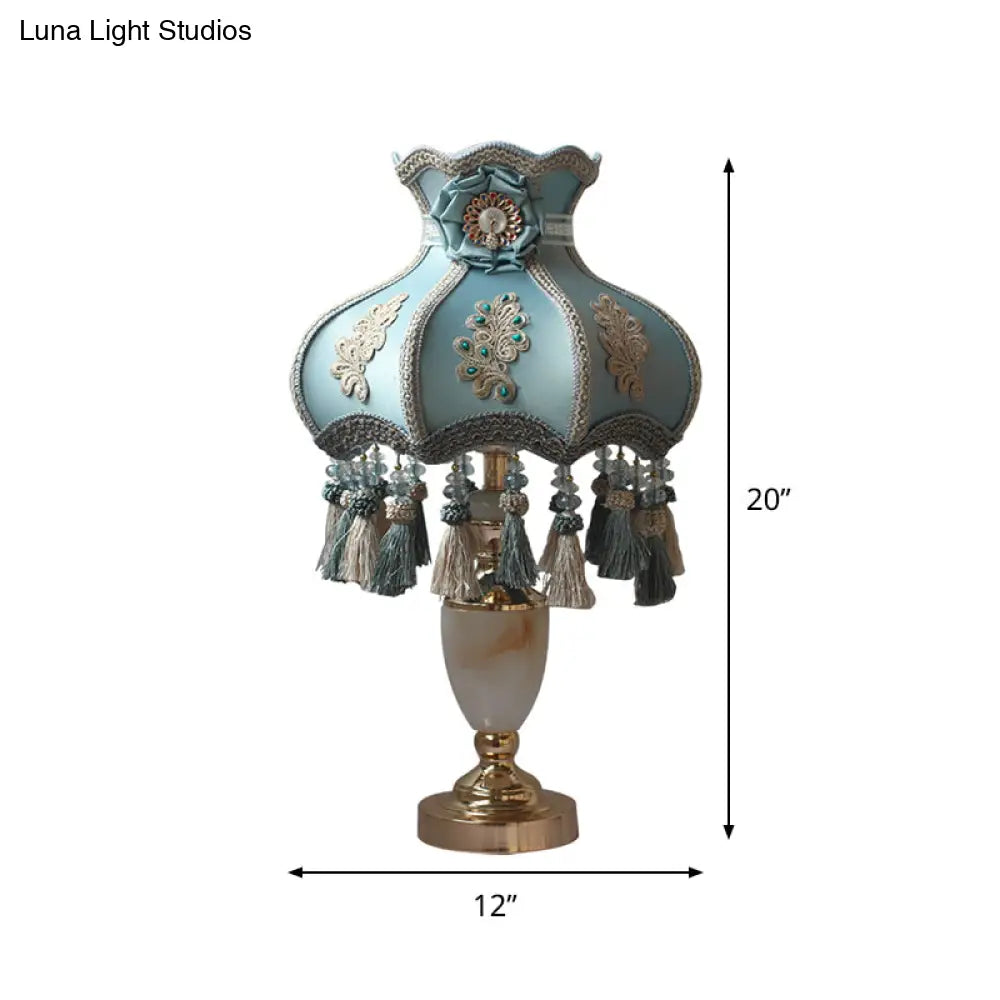 French Aqua Marble Urn Table Light With Fabric Shade