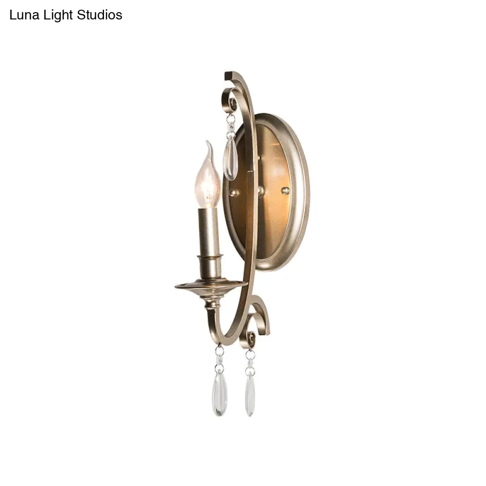 French Country Bedroom Wall Lamp - Brass Finish Sconce Light With Crystal Accent