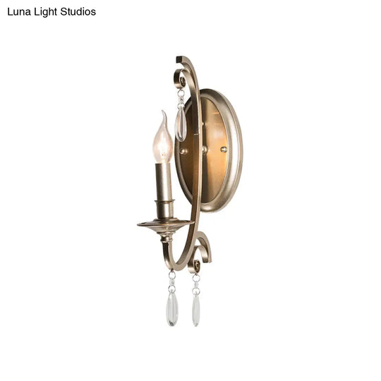 French Country Bedroom Wall Lamp - Brass Finish Sconce Light With Crystal Accent