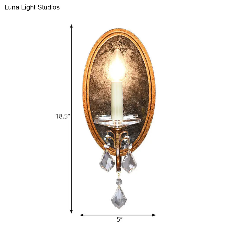 French Country Clear Crystal Wall Sconce - Antique Brass 1-Head Lighting