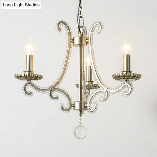 French Country Crystal Bead Chandelier With Chrome Finish - Elegant Drop Lamp For Dining Room