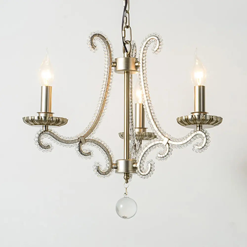 French Country Crystal Bead Chandelier With Chrome Finish - Elegant Drop Lamp For Dining Room 3 /