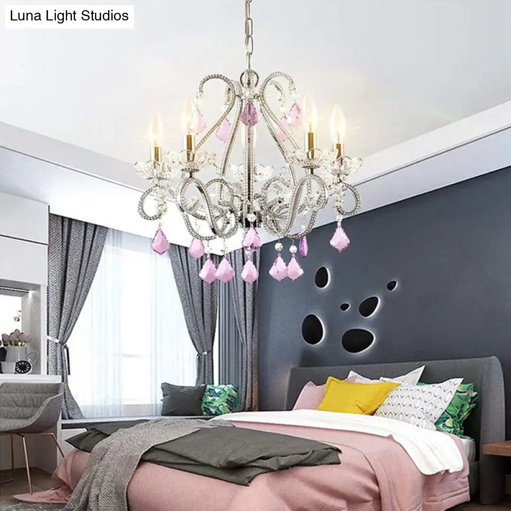 French Country Crystal Chandelier - Elegant 5-Light Pendant For Bedroom Ceiling