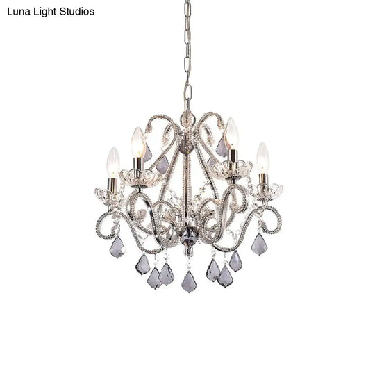 French Country Crystal Chandelier - Elegant 5-Light Pendant For Bedroom Ceiling