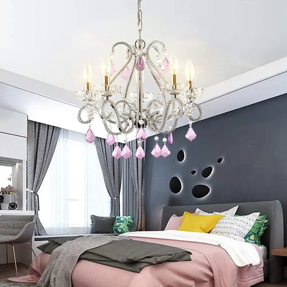 French Country Crystal Chandelier - Elegant 5-Light Pendant For Bedroom Ceiling Chrome