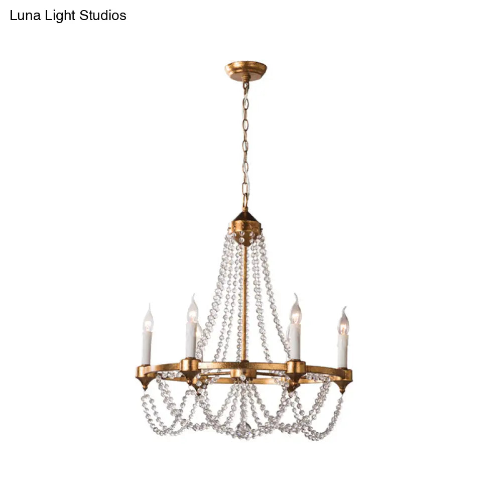 French Country Crystal Chandelier With 6 Lights In Antique Brass Finish