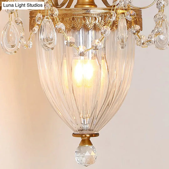 French Country Gold Wall Sconce With Clear Glass Bell Shade For Corridor