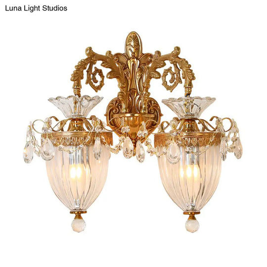 French Country Gold Wall Sconce With Clear Glass Bell Shade For Corridor