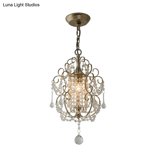 French Country Metal Scroll Bedside Pendant Light With Crystal Bead