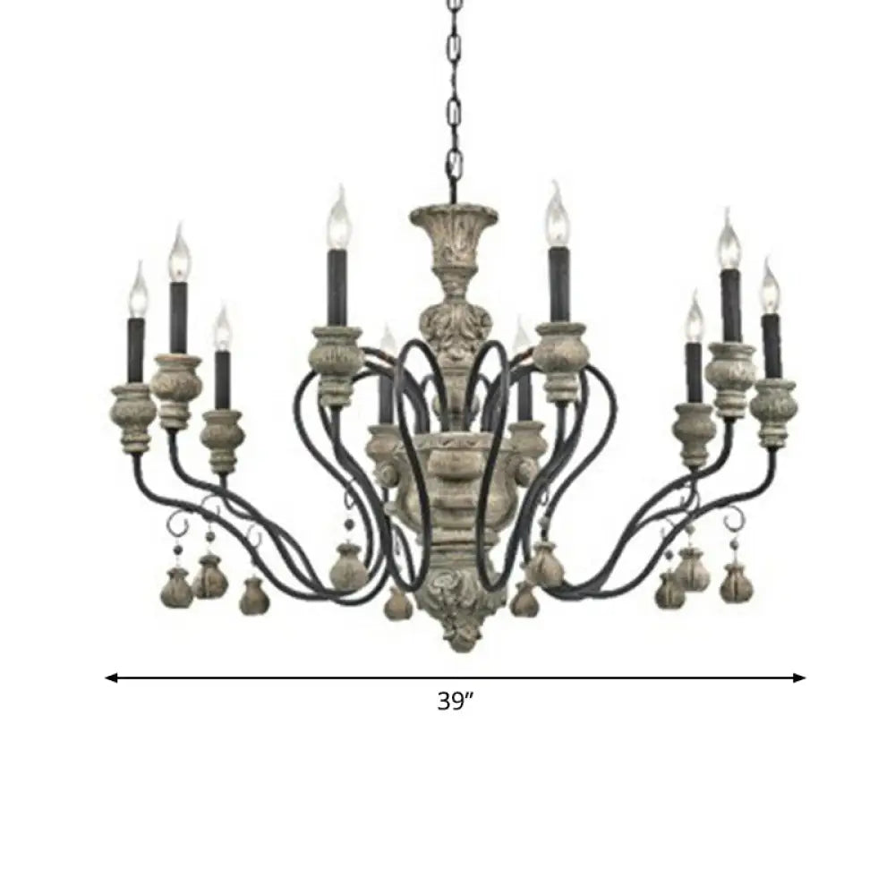 French Country Resin Candlestick Chandelier - Elegant Hanging Lamp For Dining Room In Black-Grey 10