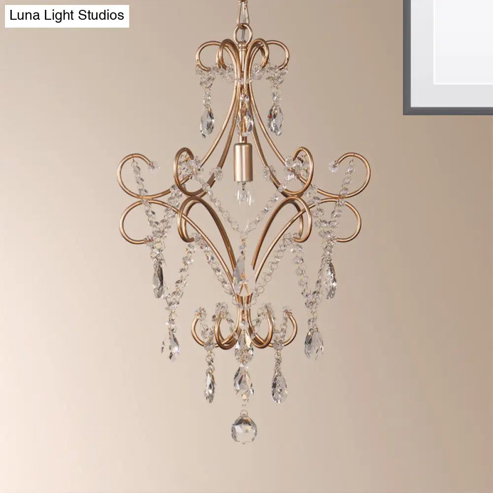 French Style Curvy Armed Ceiling Suspension Lamp With Crystal Draping