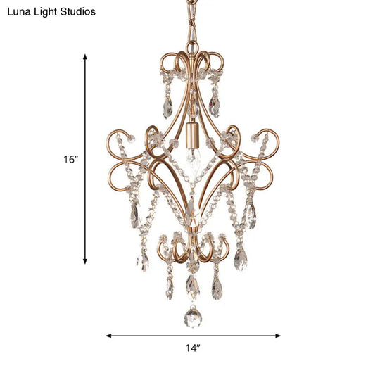 French Style Curvy Armed Ceiling Suspension Lamp With Crystal Draping