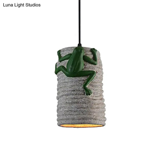 Industrial Frog Deco Cylinder Pendant Light: 1-Light Cement And Resin Lamp In Brass/Black/Grey For