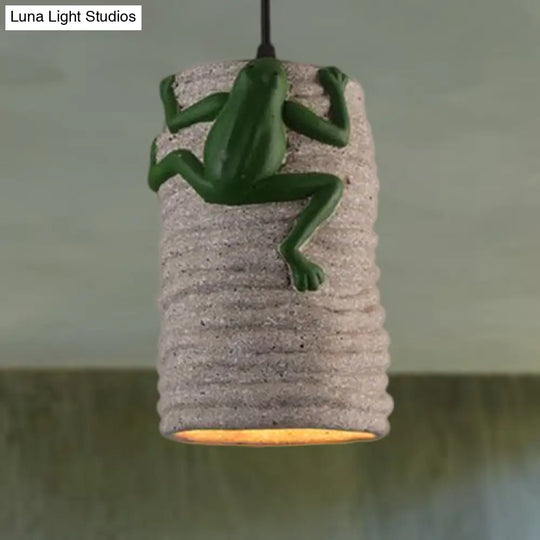 Industrial Frog Deco Cylinder Pendant Light: 1-Light Cement And Resin Lamp In Brass/Black/Grey For