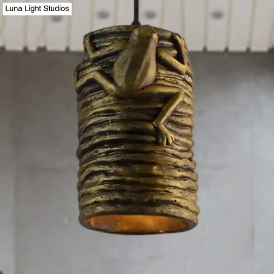 Industrial Frog Deco Cylinder Pendant Light: 1-Light Cement And Resin Lamp In Brass/Black/Grey For