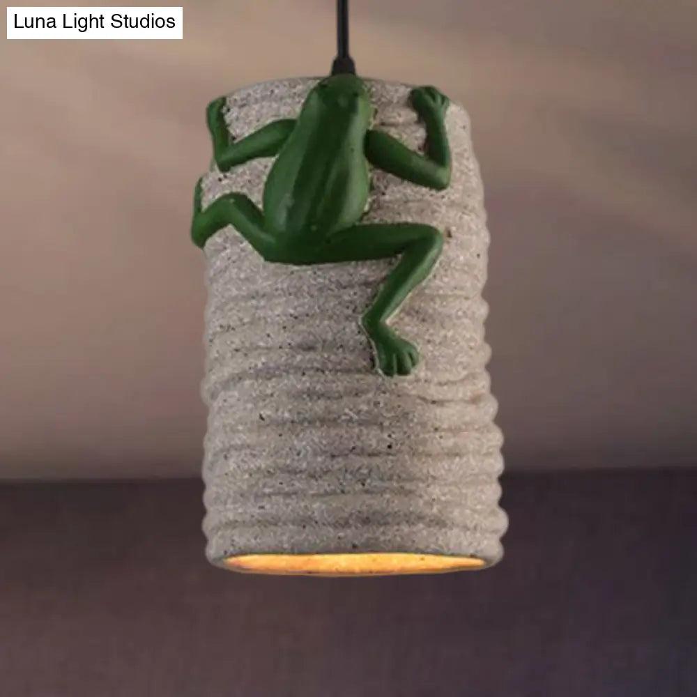 Industrial Frog Deco Cylinder Pendant Light: 1-Light Cement And Resin Lamp In Brass/Black/Grey For