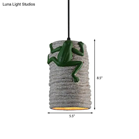 Industrial Frog Deco Cylinder Pendant Light: 1-Light Cement And Resin Lamp In Brass/Black/Grey For