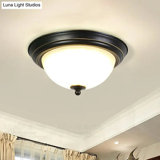 Frost Glass Led Flush Ceiling Light - Vintage Living Room Mount Fixture Black-Gold / Small B