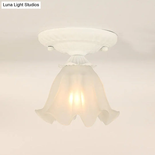 Frost Glass Ruffle Semi Flush Ceiling Light - Single - Bulb Pastoral Bedroom Fixture