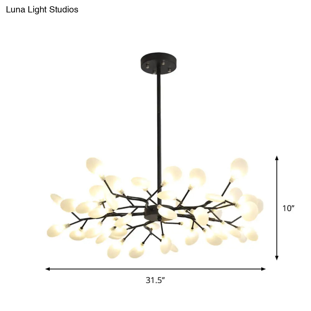 Frosted Black Branch Chandelier - Modern Metallic Suspended Light For Restaurant