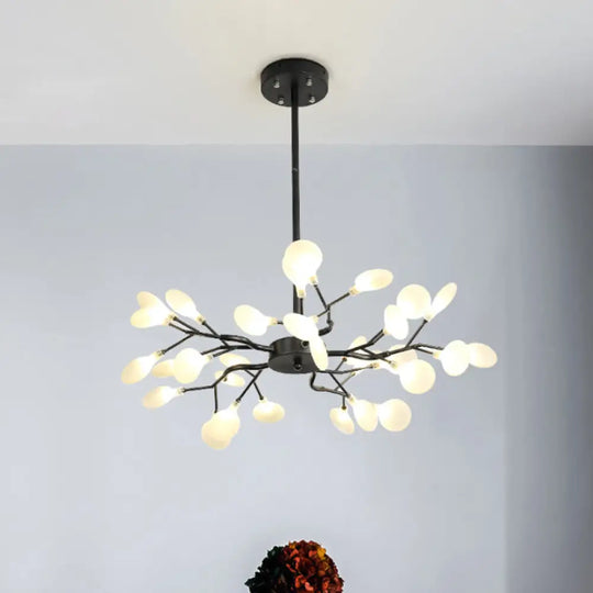 Frosted Black Branch Chandelier - Modern Metallic Suspended Light For Restaurants 30 /