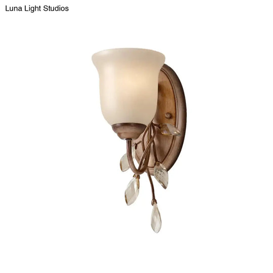 Frosted Glass Bell Shape Sconce Light - Traditional Wall Mounted With Coffee Backplate 1/2/3-Light