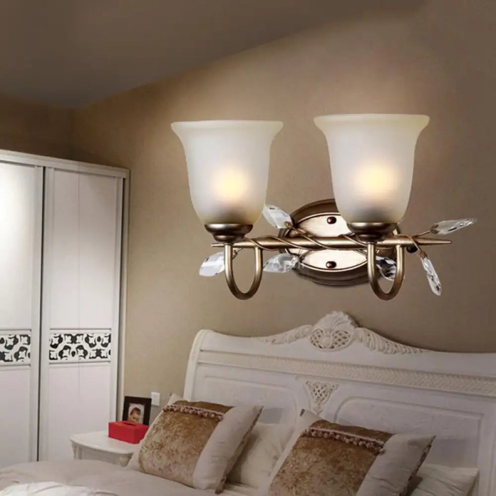 Frosted Glass Bell Shape Sconce Light - Traditional Wall Mounted With Coffee Backplate 1/2/3-Light