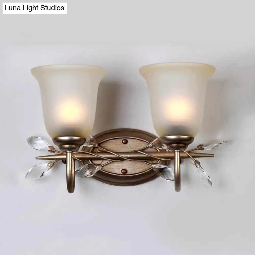 Frosted Glass Bell Shape Sconce Light - Traditional Wall Mounted With Coffee Backplate 1/2/3-Light