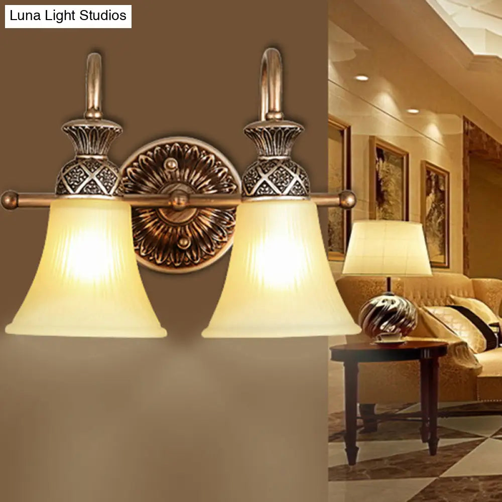 Frosted Glass Bell Vanity Lighting - Classic 2/3 Lights Bathroom Wall Mounted Lamp Bronze Finish