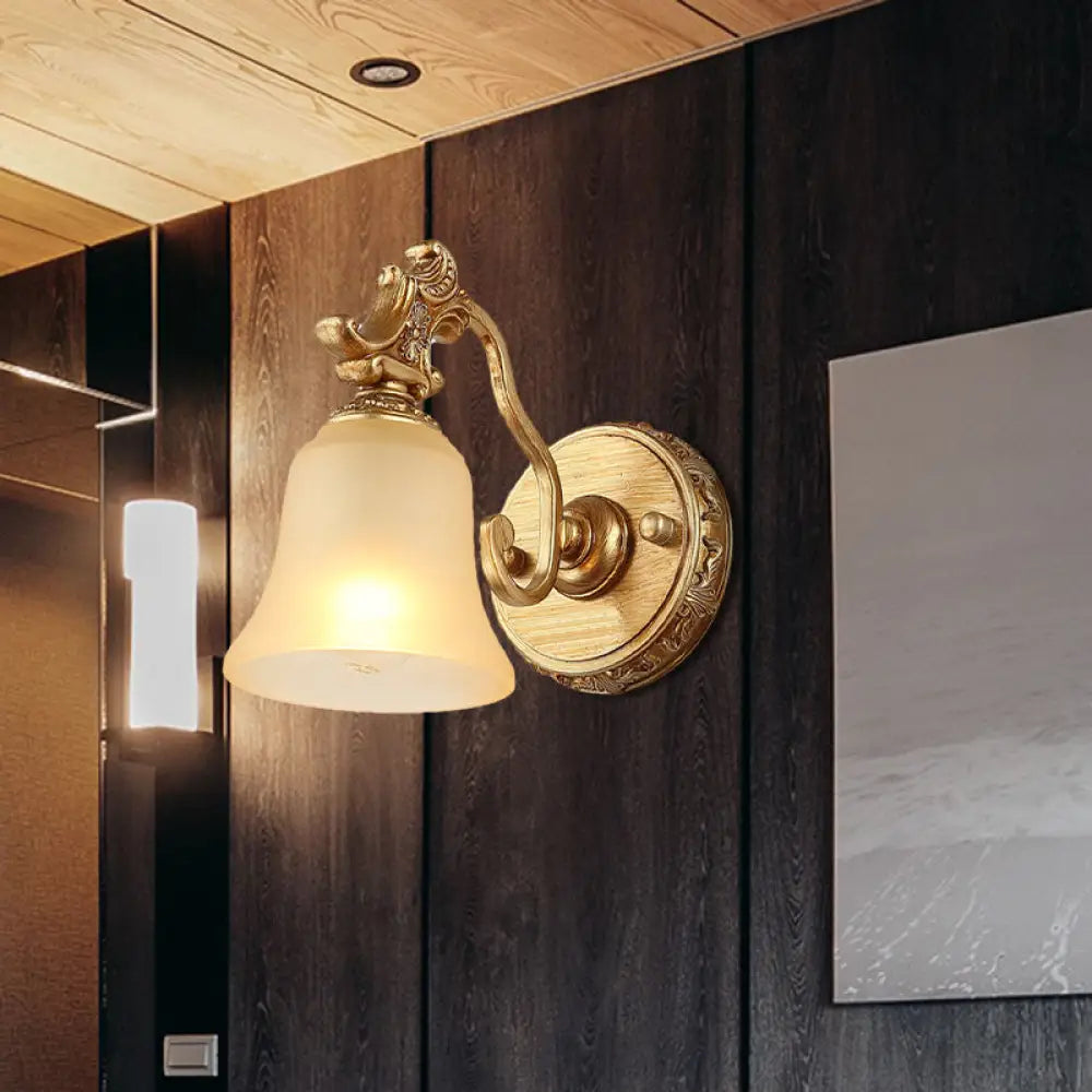 Frosted Glass Bell Wall Mount Lamp - Traditional Bathroom Vanity Lighting Fixture In Brass 1 /