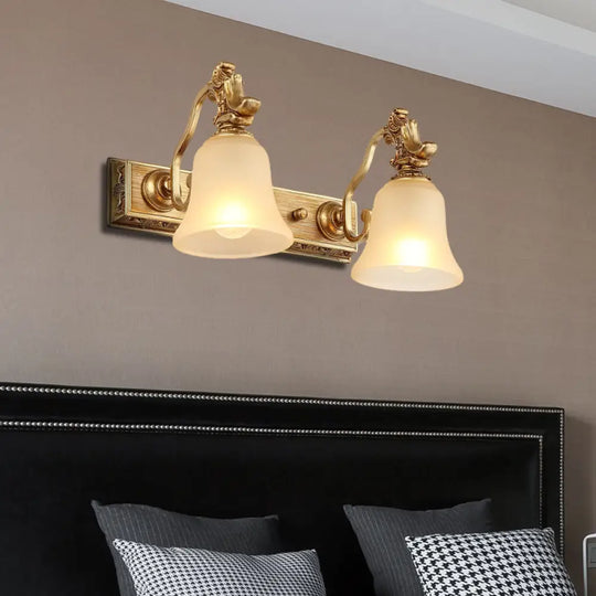 Frosted Glass Bell Wall Mount Lamp - Traditional Bathroom Vanity Lighting Fixture In Brass 2 /