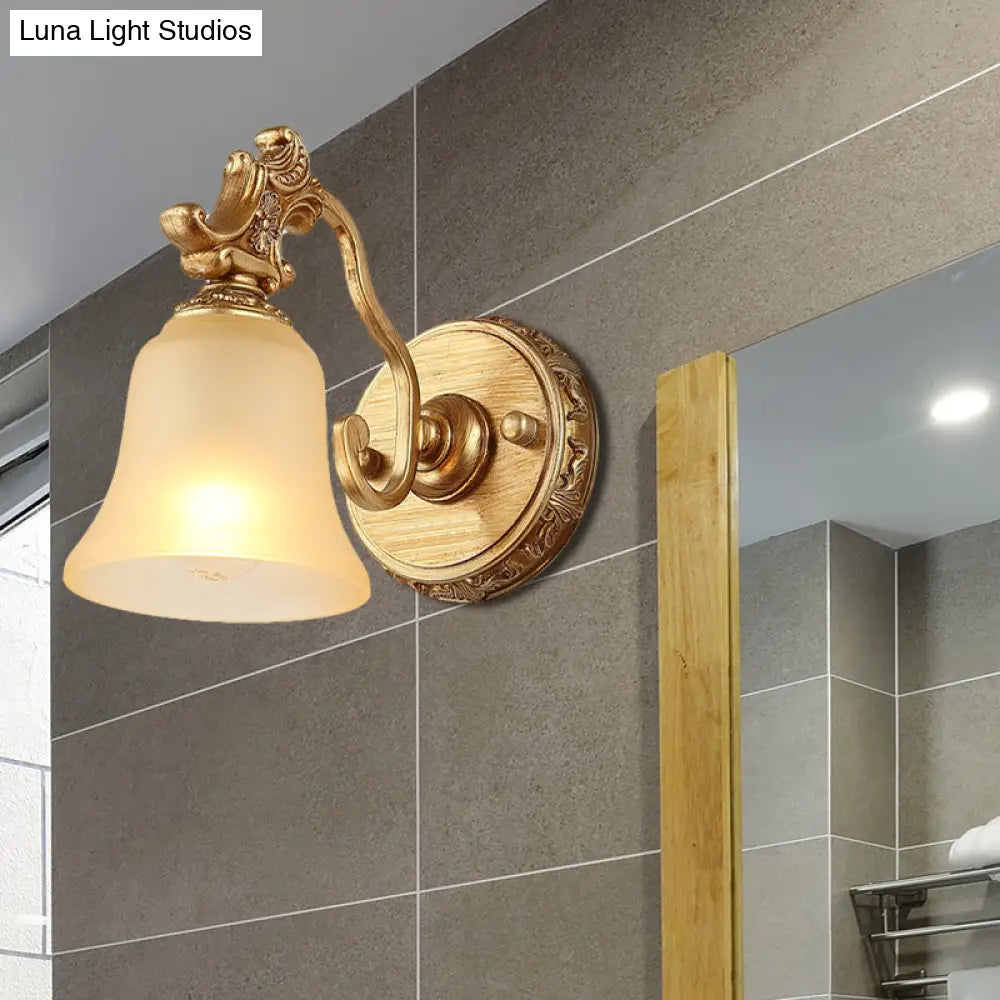 Frosted Glass Bell Wall Mount Lamp - Traditional Bathroom Vanity Lighting Fixture In Brass