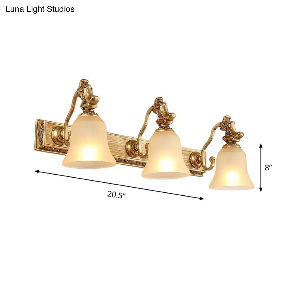 Frosted Glass Bell Wall Mount Lamp - Traditional Bathroom Vanity Lighting Fixture In Brass