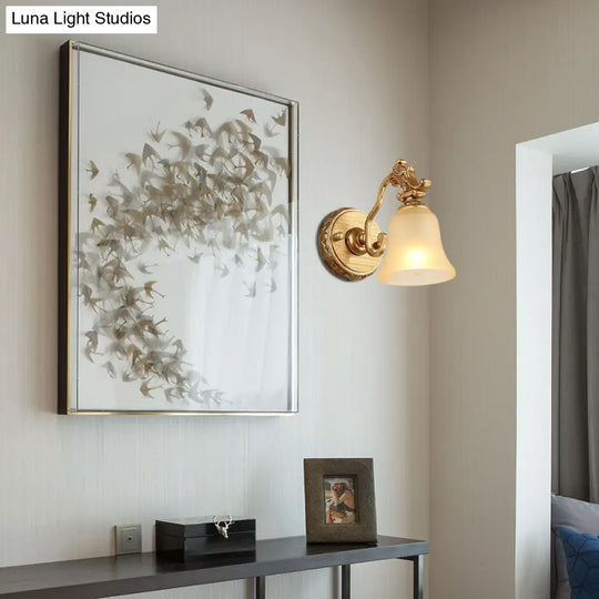 Frosted Glass Bell Wall Mount Lamp - Traditional Bathroom Vanity Lighting Fixture In Brass