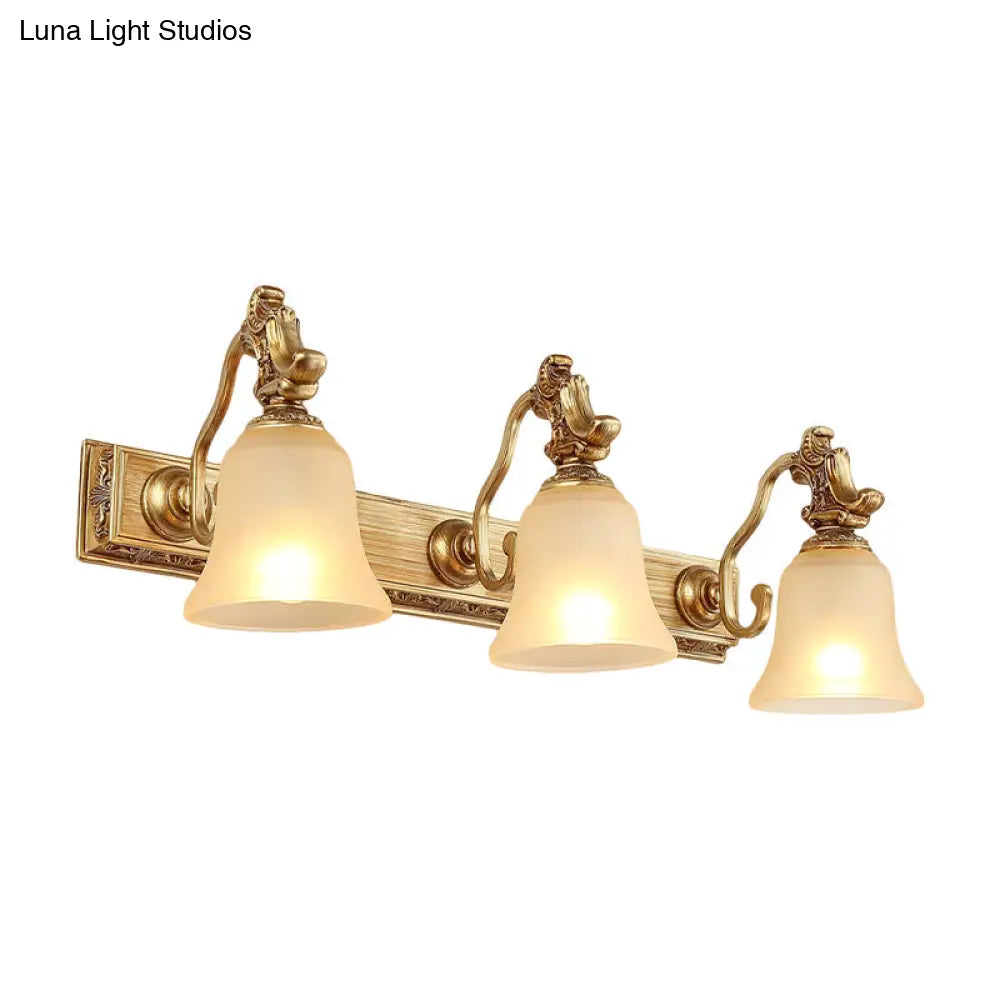 Frosted Glass Bell Wall Mount Lamp - Traditional Bathroom Vanity Lighting Fixture In Brass