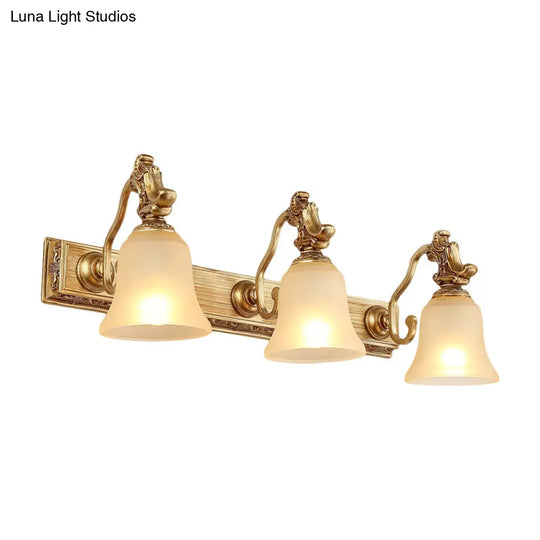 Frosted Glass Bell Wall Mount Lamp - Traditional Bathroom Vanity Lighting Fixture In Brass