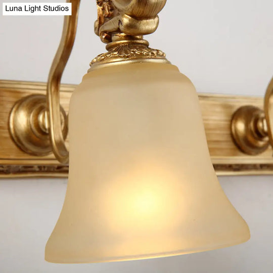 Frosted Glass Bell Wall Mount Lamp - Traditional Bathroom Vanity Lighting Fixture In Brass