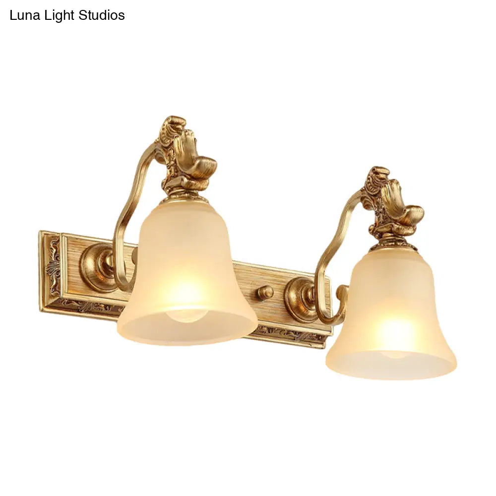 Frosted Glass Bell Wall Mount Lamp - Traditional Bathroom Vanity Lighting Fixture In Brass