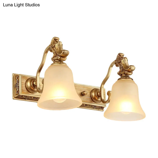 Frosted Glass Bell Wall Mount Lamp - Traditional Bathroom Vanity Lighting Fixture In Brass