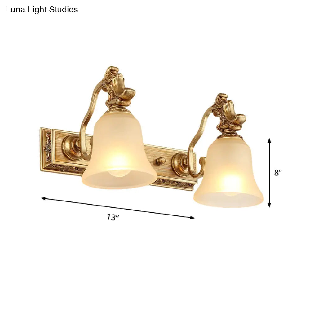 Frosted Glass Bell Wall Mount Lamp - Traditional Bathroom Vanity Lighting Fixture In Brass