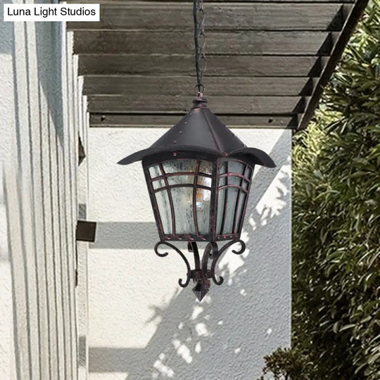 Frosted Glass Birdcage Pendant Light - Rustic Outdoor Ceiling Fixture In Coffee