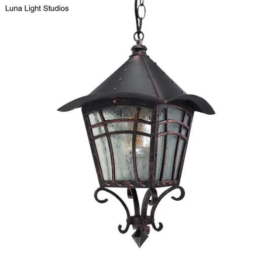 Frosted Glass Birdcage Pendant Light - Rustic Outdoor Ceiling Fixture In Coffee