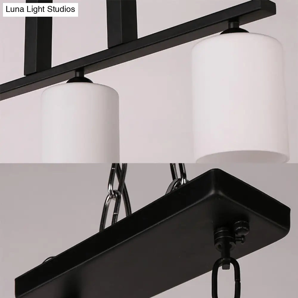 Frosted Glass Black Island Pendant Light Kit For Dining Room With 3 Lights - Traditional Style