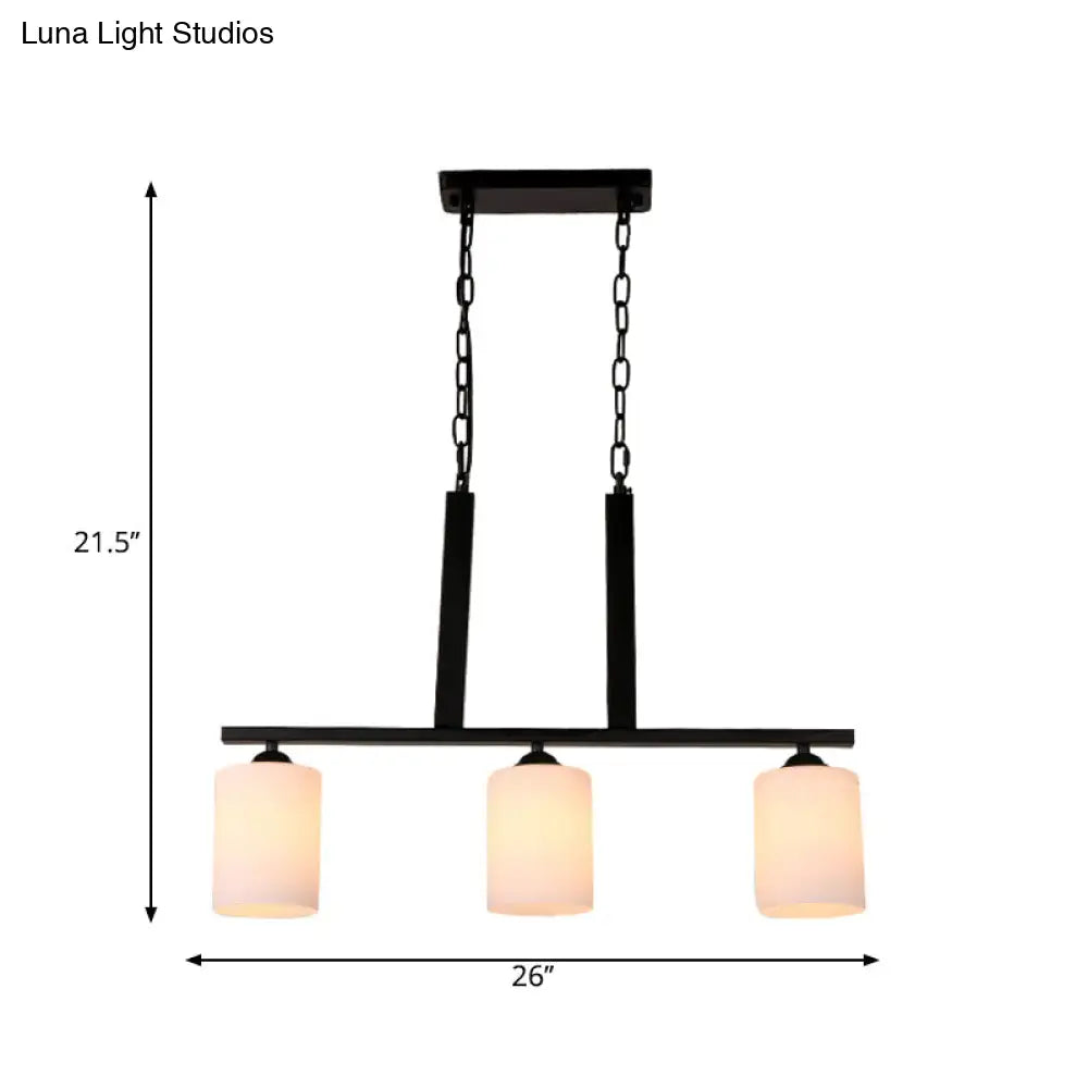 Frosted Glass Black Island Pendant Light Kit For Dining Room With 3 Lights - Traditional Style