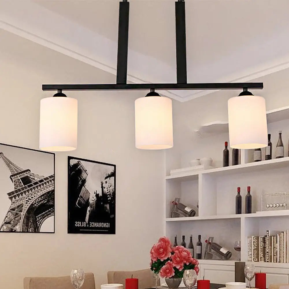 Frosted Glass Black Island Pendant Light Kit For Dining Room With 3 Lights - Traditional Style