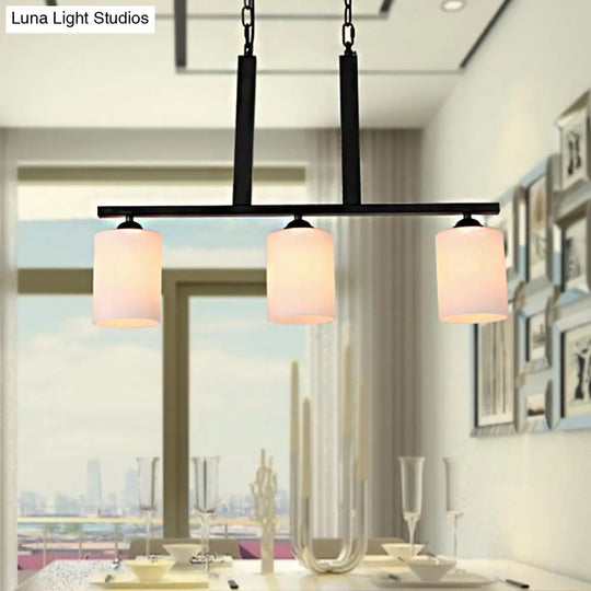 Frosted Glass Black Island Pendant Light Kit For Dining Room With 3 Lights - Traditional Style