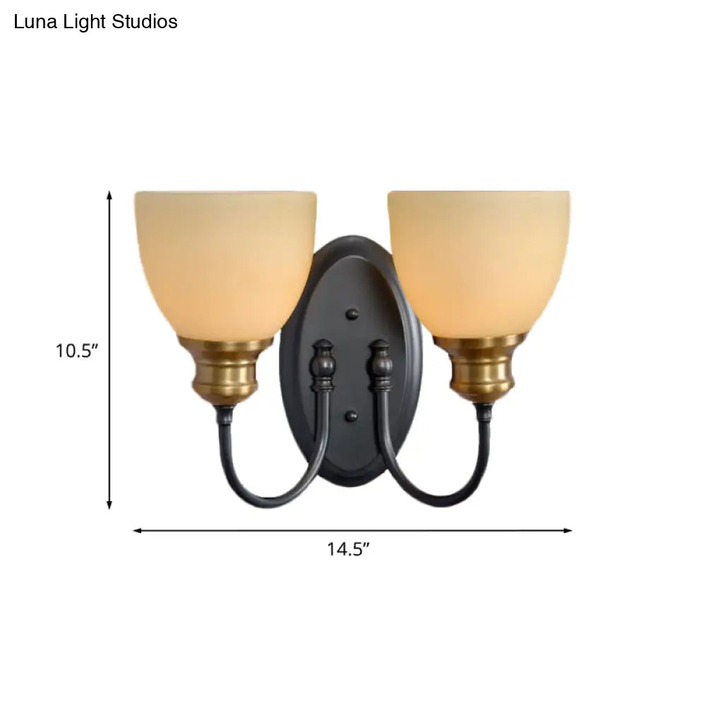 Frosted Glass Black Wall Lamp Bud - Countryside Light With Metal Gooseneck Arm