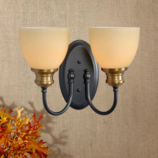 Frosted Glass Black Wall Lamp Bud - Countryside Light With Metal Gooseneck Arm 2 /